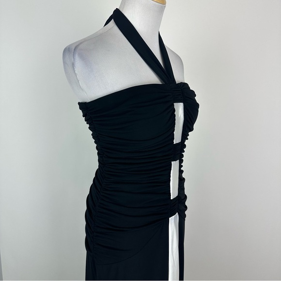 Jessica McClintock Black White Contrast Jersey Stretch Halter Dress Size 6 - Picture 5 of 12